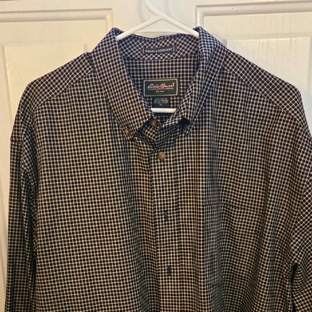 Eddie Bauer Dark Brown Plaid Shirt Size XL